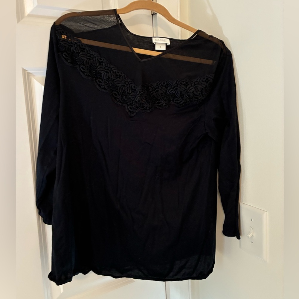 Hanro of Switzerland Cotton & Lace Detail Women's Cotton Top Small